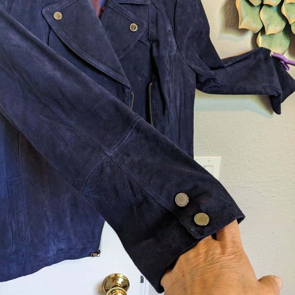 Isaac Mizrahi Navy SUEDE MOTO Jacket | 10 | EUC - Picture 10 of 10